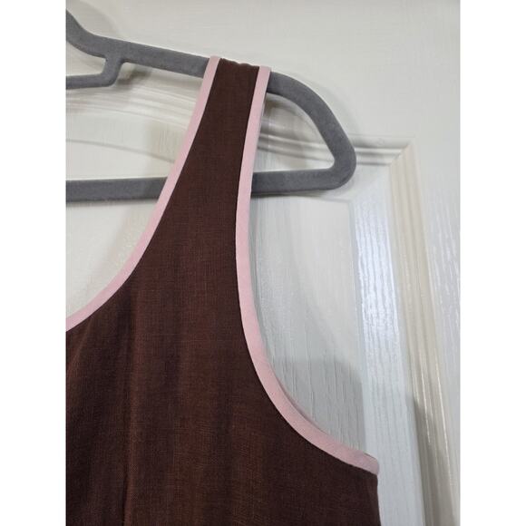 Spenser Jeremy Chocolate Brown Pink 100% Linen Retro Mod Knee Length Dress Sz 10 - Picture 9 of 12